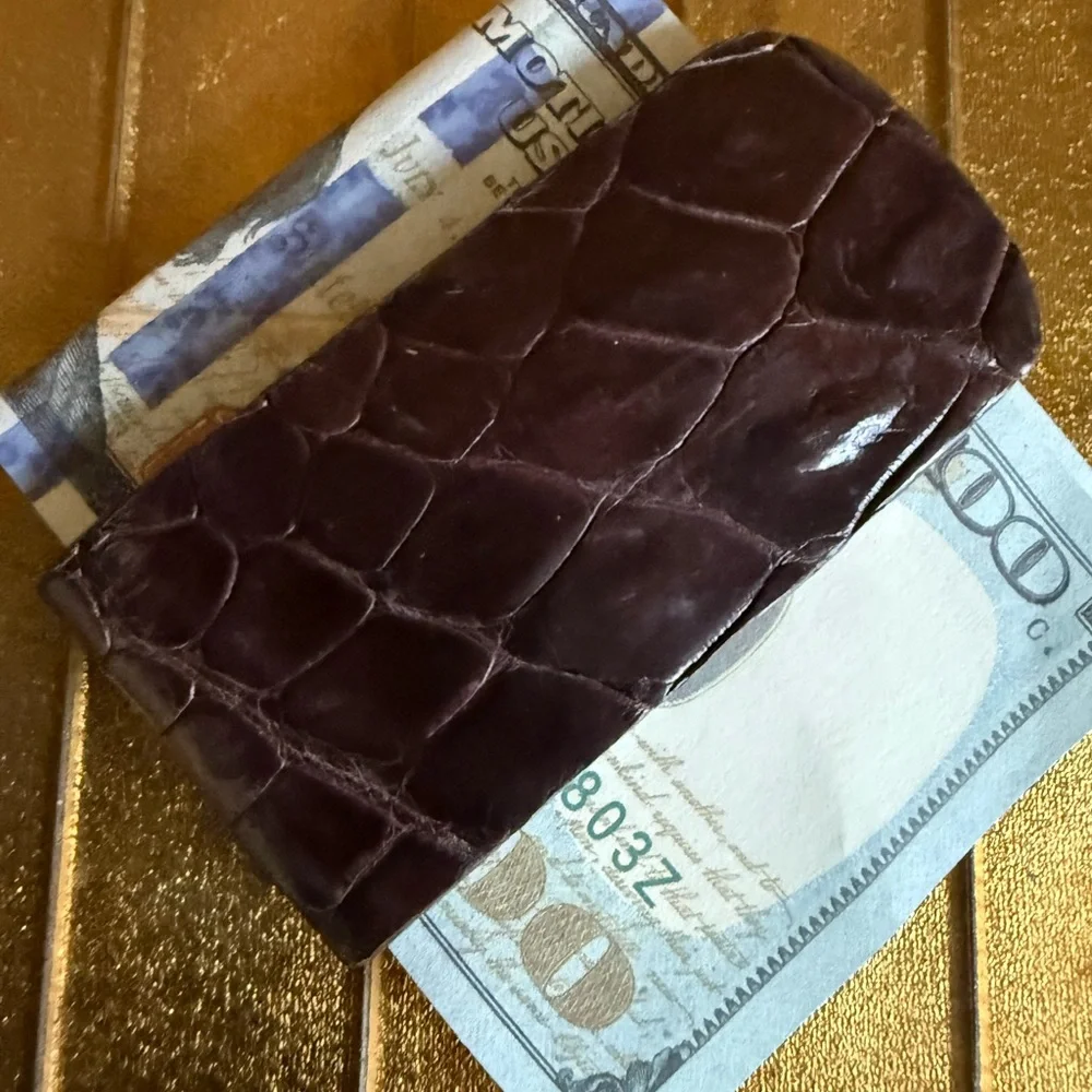 🐊 elegant authentic real Brown Italian Crocodile Leather Money Clip 🐊